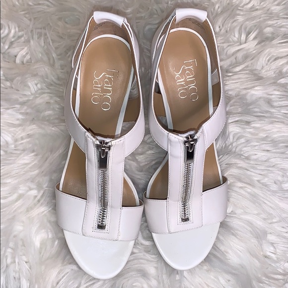 Franco Sarto 8 cream 4” heels zipper leather wood - Picture 2 of 8